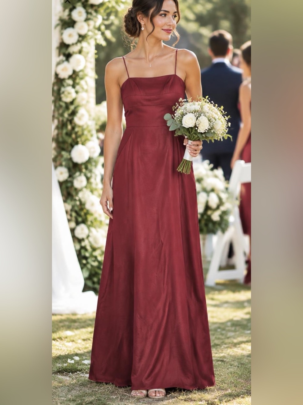 After Six Gown Womens Sz 12 Cabernet Spagetti Straps Pockets Lined Formal